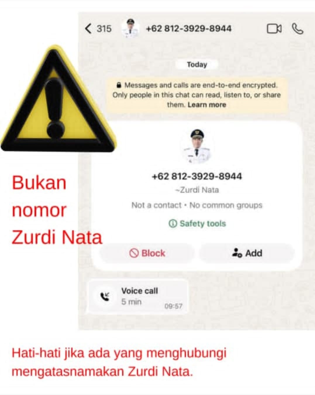 Akun WhatsApp Palsu Mengatasnamakan Bupati Kepahiang, Masyarakat Diminta Waspada