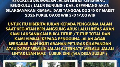 Perhatian Pengguna Jalan! BPJN 1,3 Bengkulu Akan Lakukan Pemangkasan Jalur Gunung Kepahiang-Bengkulu