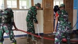 Gotong Royong Bersihkan SMPN 05 Lebong Pascabanjir, TNI, Pemerintah dan Warga Bersatu Pulihkan Lingkungan Belajar