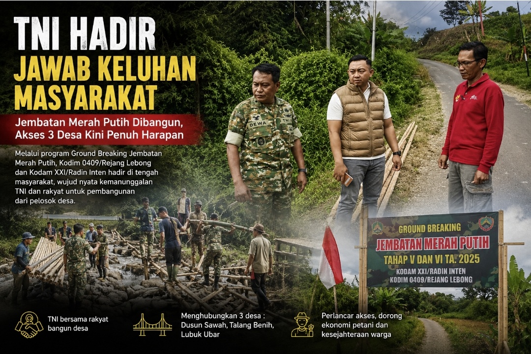 Kodim 0409/RL Bangun Jembatan Merah Putih di Dusun Sawah, Harapan Lama Warga Akhirnya Terwujud