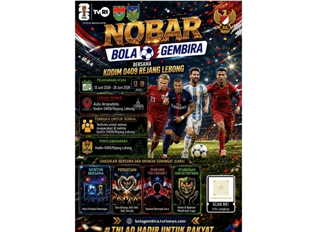 Meriahkan Piala Dunia 2026, Kodim 0409 RL Siapkan Nobar Bersama Warga Hingga Akhir Juni