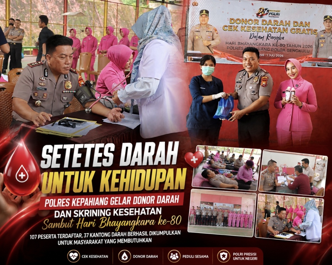 Setetes Darah untuk Kehidupan, Kapolres Kepahiang Pimpin Aksi Donor Darah Hari Bhayangkara ke-80