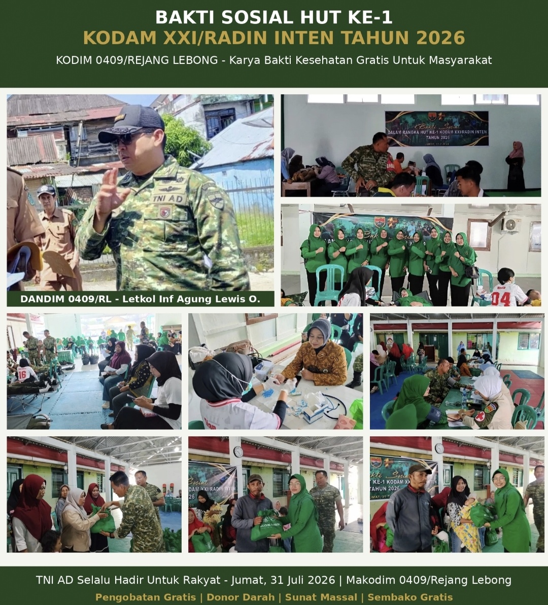 Dari Donor Darah Hingga Sunat Massal, Kodim 0409/Rejang Lebong Hadirkan Kebahagiaan di HUT ke-1 Kodam XXI/Radin Inten